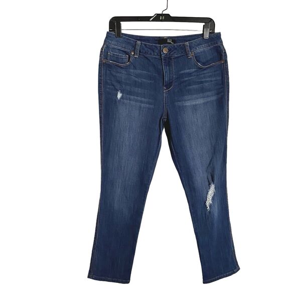 1822 Crop Ankle Denim Jeans Pants Womens Size 30 Distressed Darker Slim Stretch - Picture 1 of 9